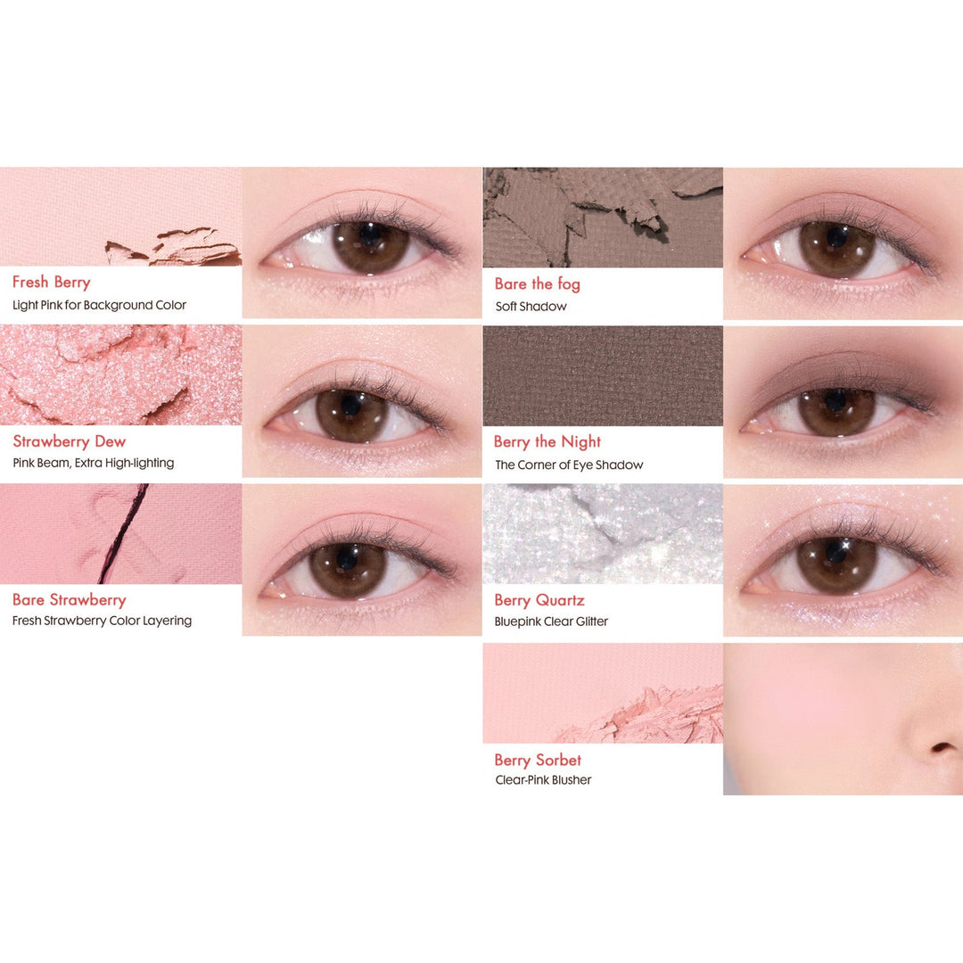 rom&nd Bare Layer Palette 02 Strawberry Mood eye look