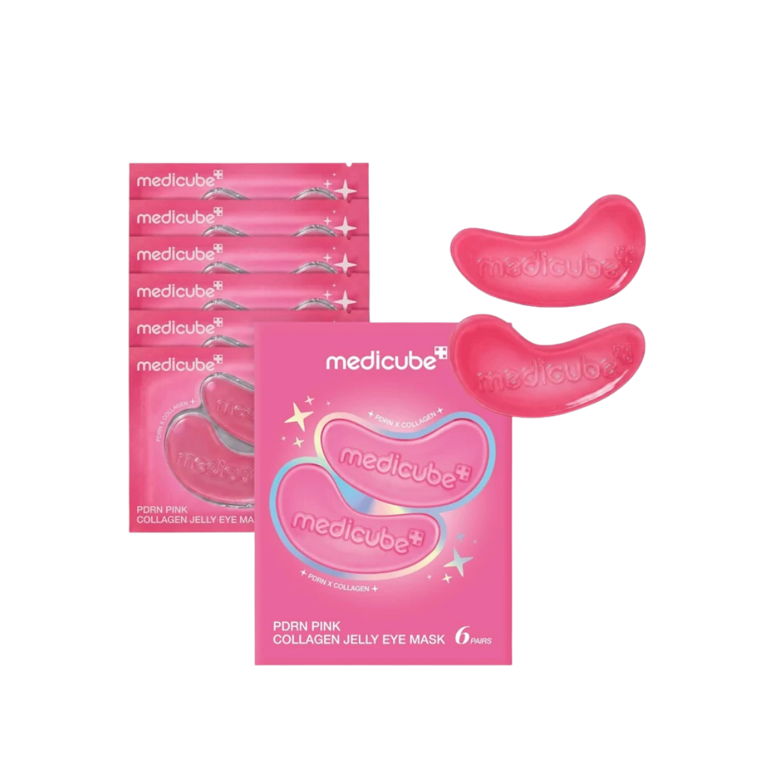 Medicube Pdrn Pink Collagen Jelly Eye Mask 6Pcs - box with six sachets and pink jelly patches