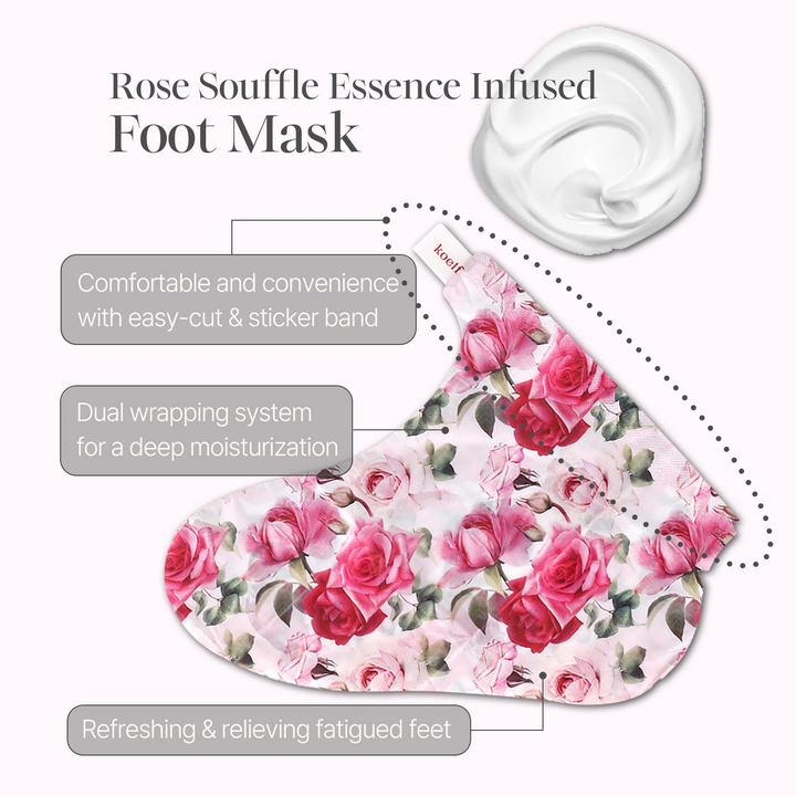 Masque pour les pieds en satin aux pétales de rose KOELF
