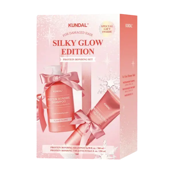 KUNDAL Holiday Silk Glow Edition Protein Bonding Care Shampoo 500ml + Treatment 250ml + Hair Scrunchie