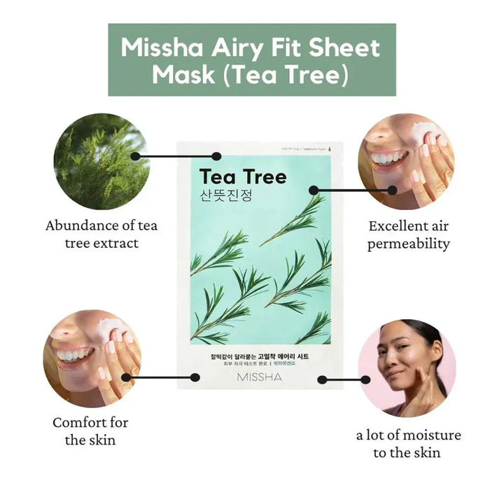 Masque en tissu Airy Fit MISSHA [Arbre à thé]