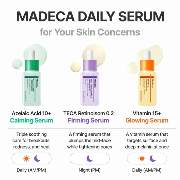 CENTELLIAN24 Madeca daily serum range Azelaic Acid 10 Calming Retinolsom Firming and Vitamin 15 Glowing