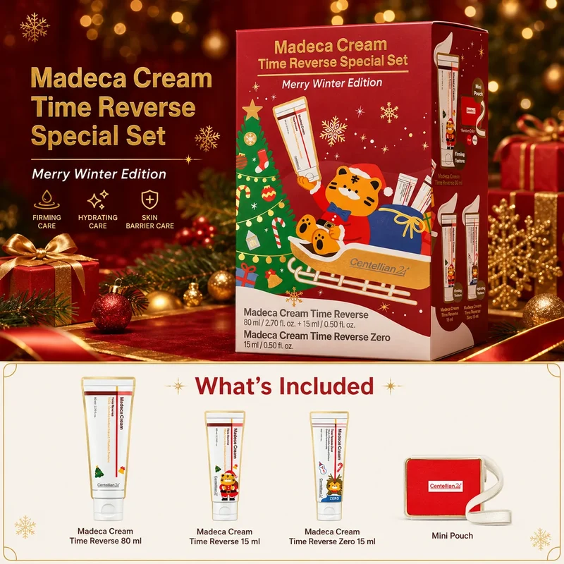 CENTELLIAN24 Madeca Cream Time Reverse Special Set Merry Winter what is included 80ml 15ml Zero 15ml and mini pouch