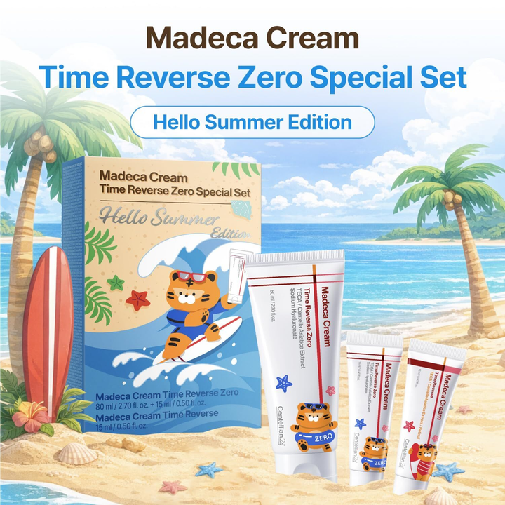 CENTELLIAN24 Madeca Cream Time Reverse Zero Set Hello Summer Edition beach scene with tubes