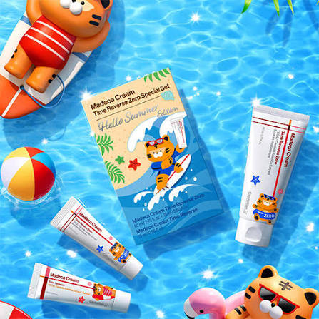 CENTELLIAN24 Madeca Cream Time Reverse Zero Set Hello Summer Edition pool flat lay
