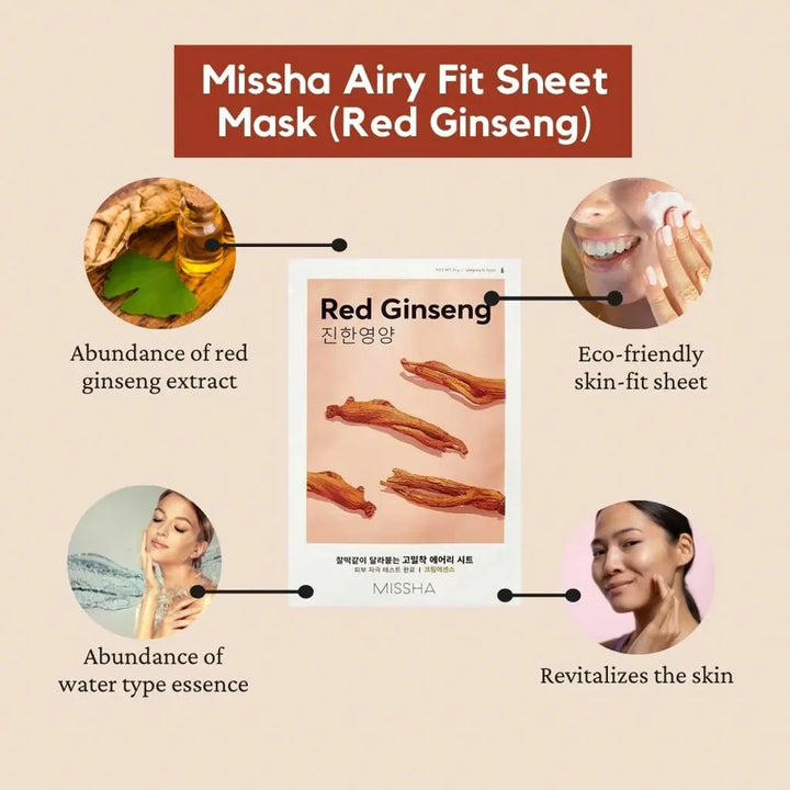 Masque en tissu Airy Fit de MISSHA [Ginseng rouge]